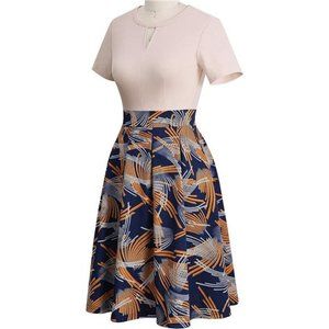 Women's Vintage Floral Flared A-Line Swing Casual Party Dresses with Pockets